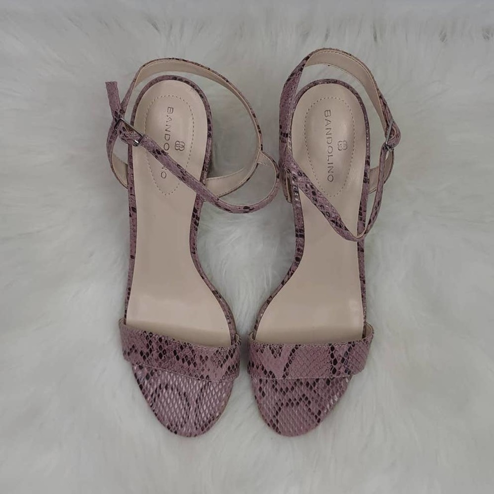 Bandolino Mauve Snakeskin Block Heel Sandals - Picture 7 of 7